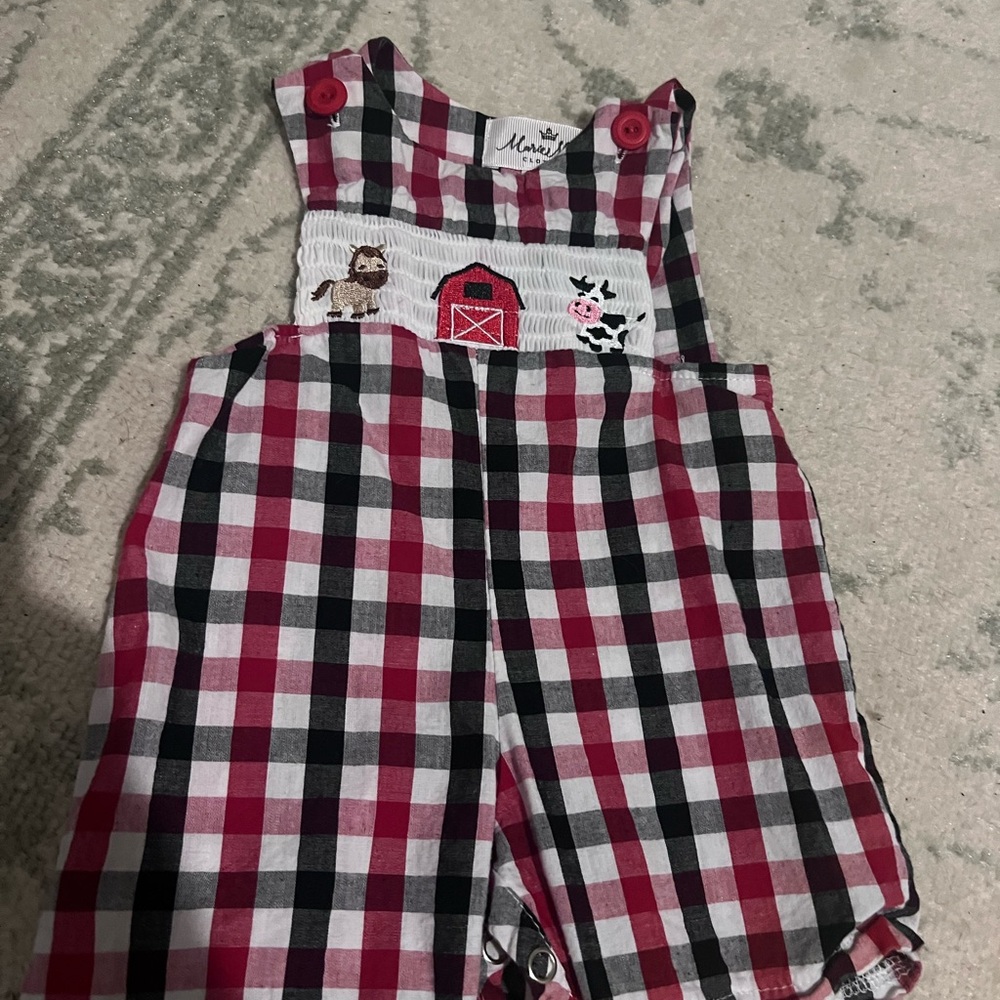 Marie Nicole Red and Black smocked Overalls